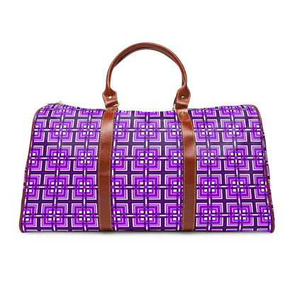Intersecting Squares - Purple - White ffffff - Waterproof Travel Bag