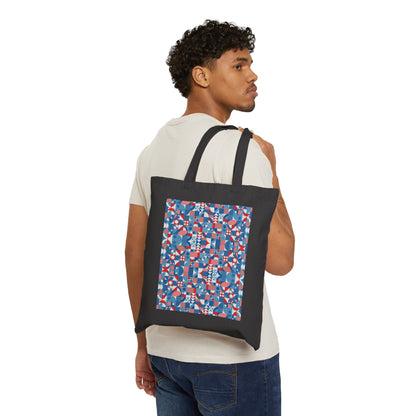 Red White and Blue Bold Pattern - Oil Paint Texture - Cotton Canvas Tote Bag