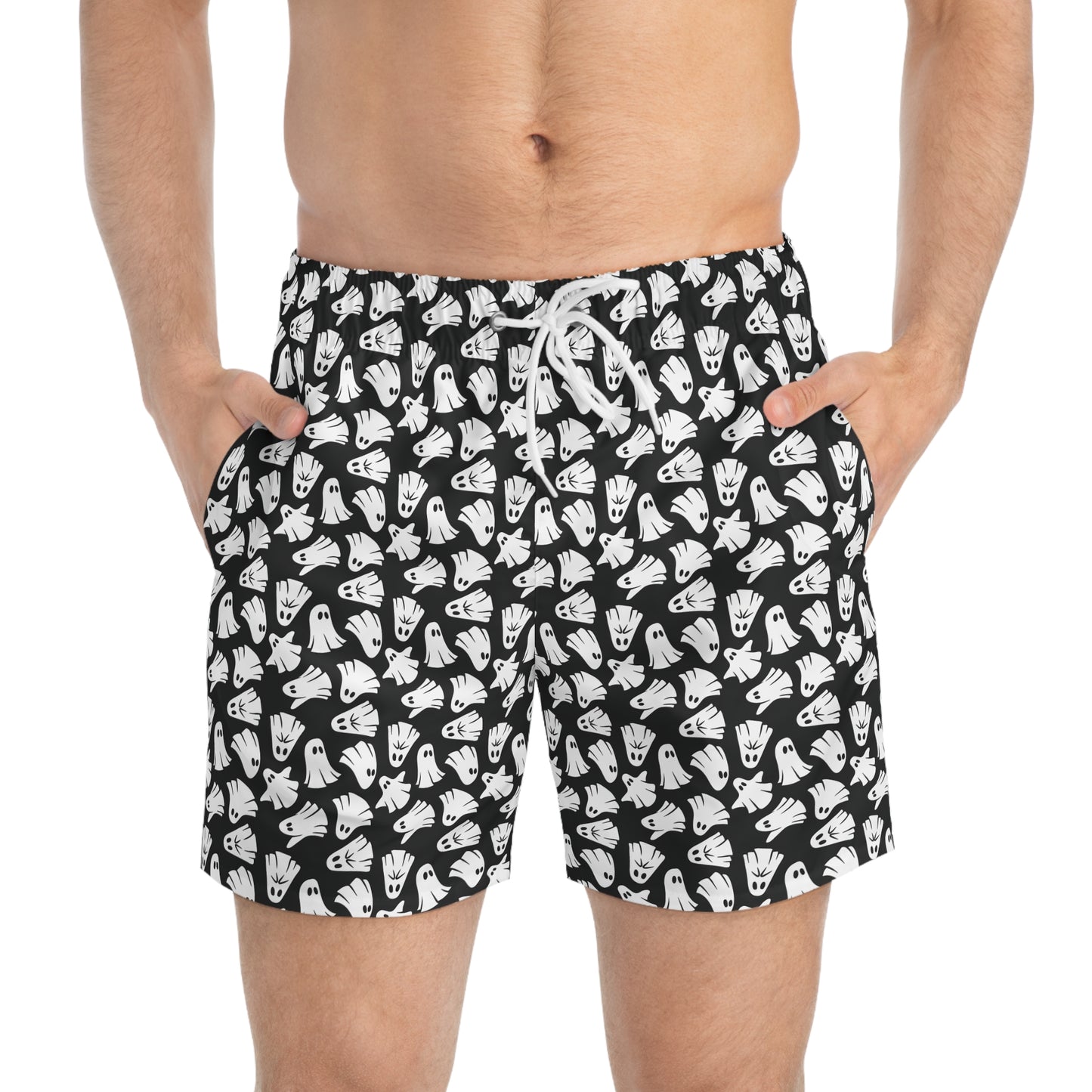 Boo - Ghosts - Halloween - Black 000000 - Swim Trunks