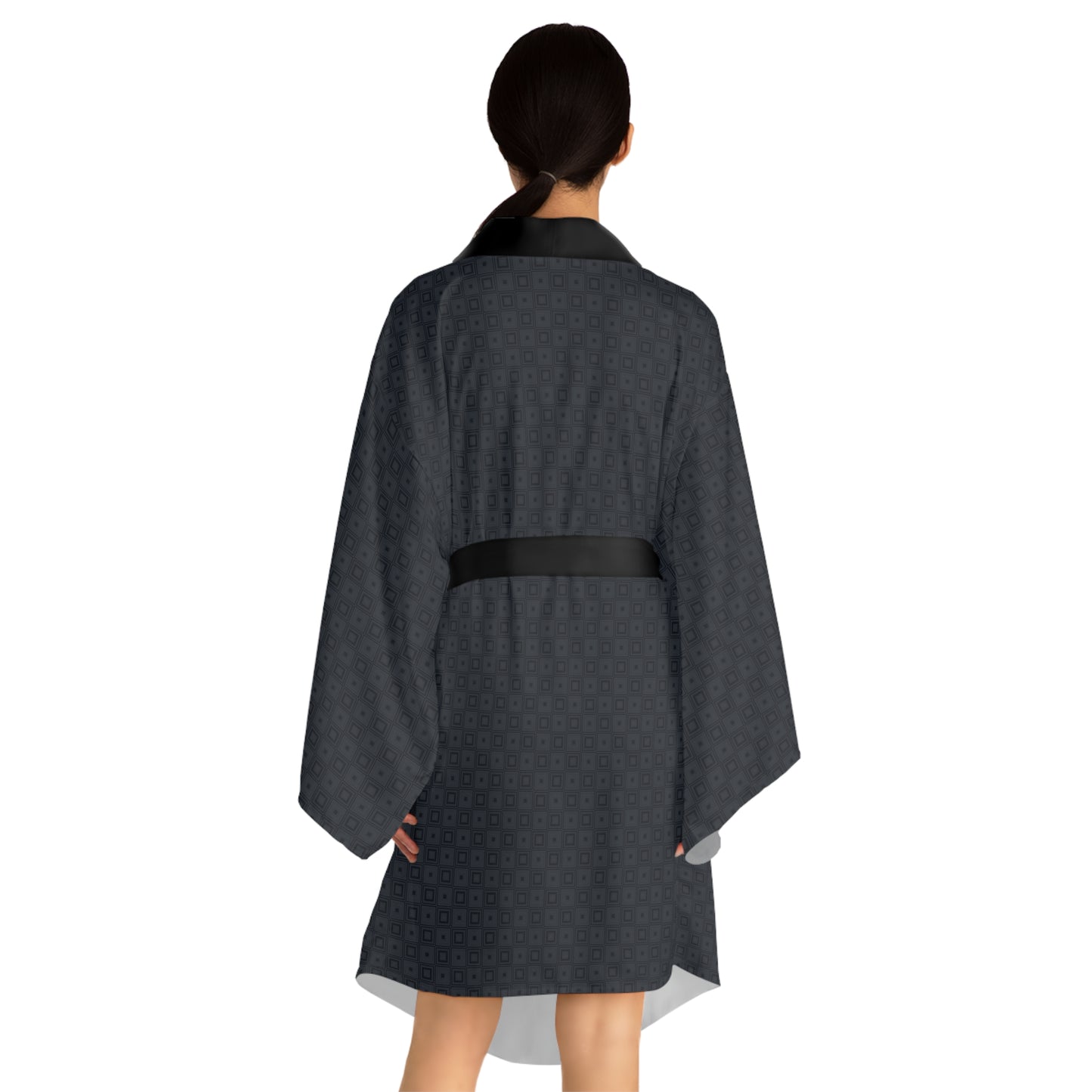 Onyx - Dark Jungle Green Squares - Long Sleeve Kimono Robe (AOP)