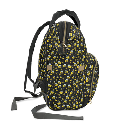 Lots of Bees - Black #000000  - small print - Multifunctional Diaper Backpack