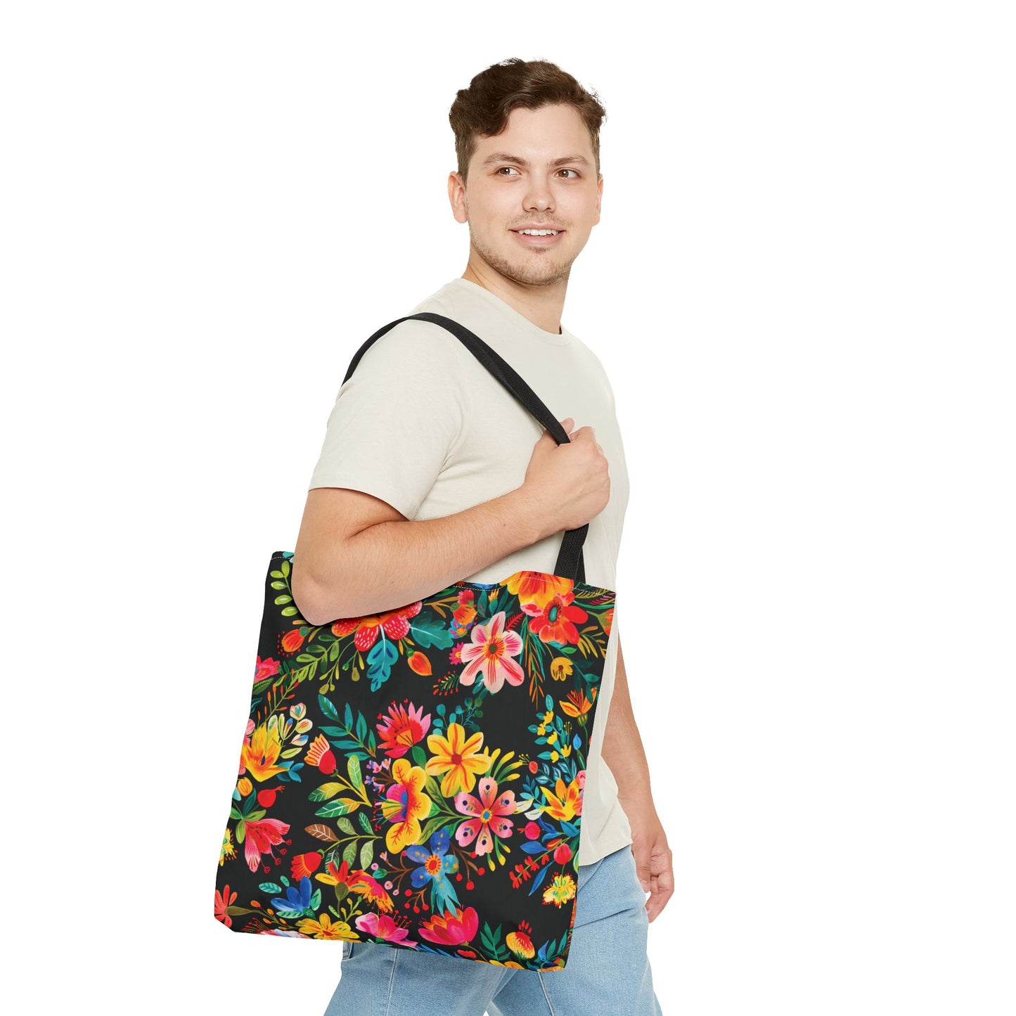 Bright Bold Watercolor Flowers - Black 000000 - Tote Bag