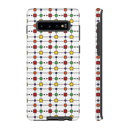 Geometric Black Grid with Squares - White ffffff - Tough Cases