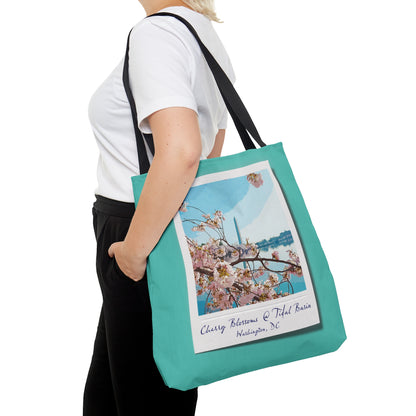 Instant Photo - Tidal Basin Cherry Trees - Turquoise 40e0d0 - Tote Bag