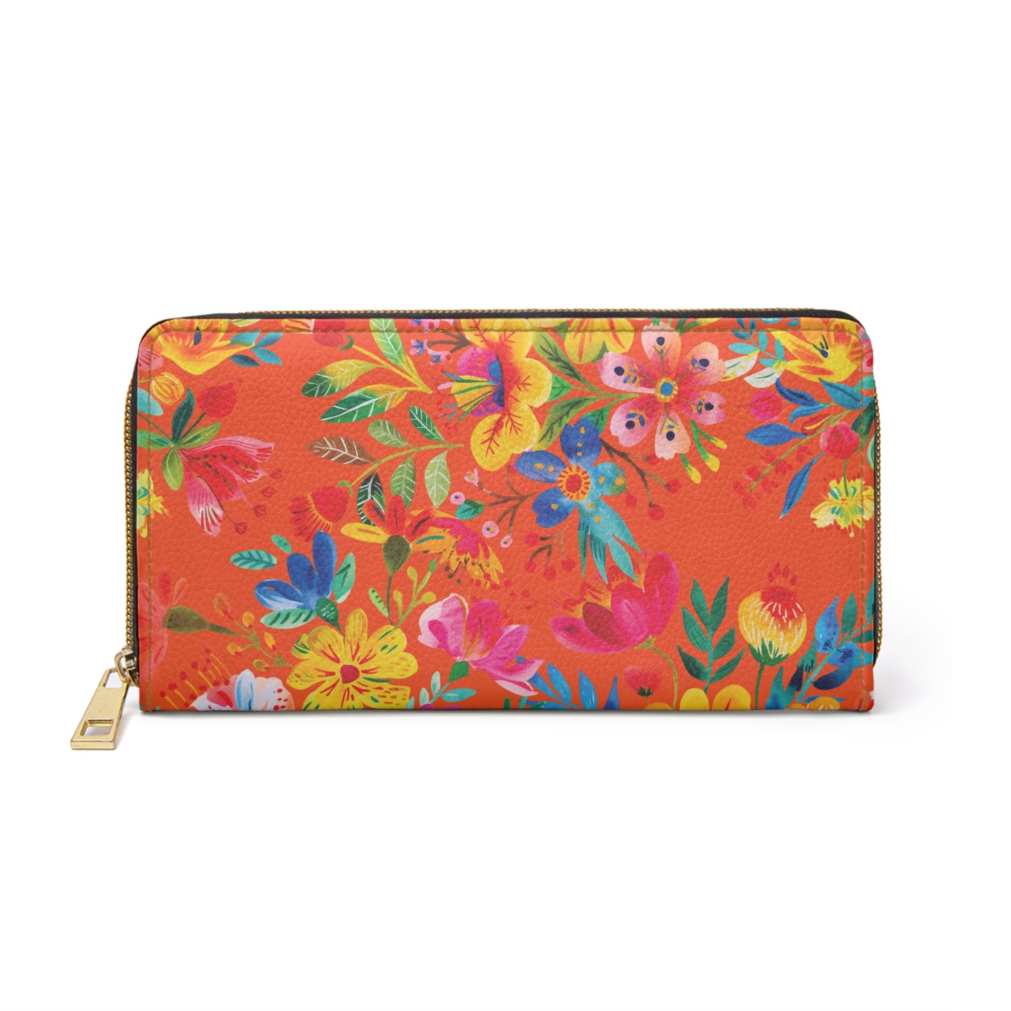 Bright Bold Watercolor Flowers - Orange #FE5000 - Zipper Wallet