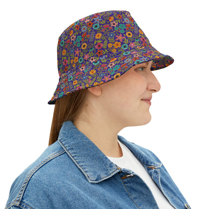 Playful Spring Flowers - Purple Heart 5412AB - Bucket Hat (AOP)