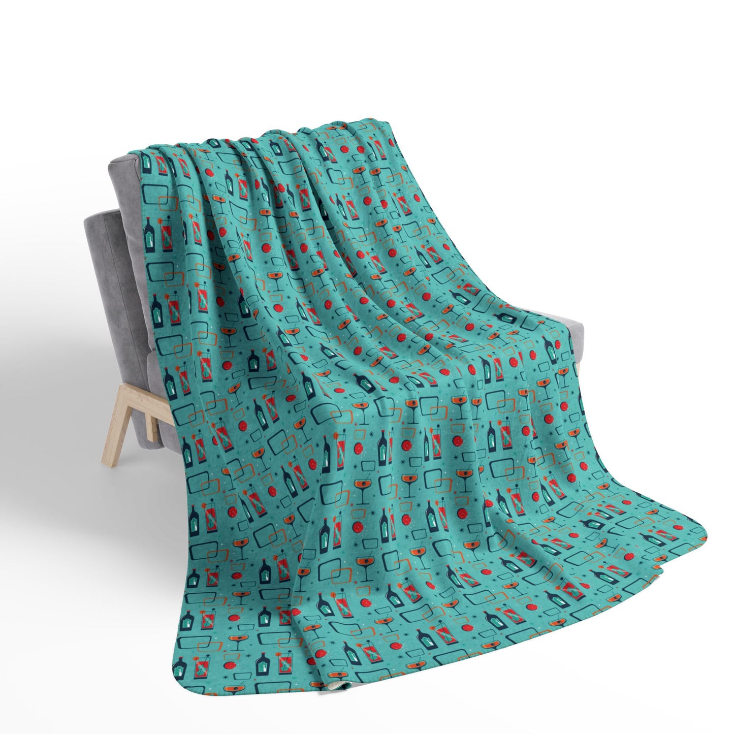 Fleece Sherpa Blanket - Cocktail Time - Turquoise