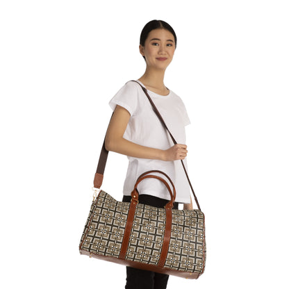 Intersecting Squares - Brown - White ffffff - Waterproof Travel Bag