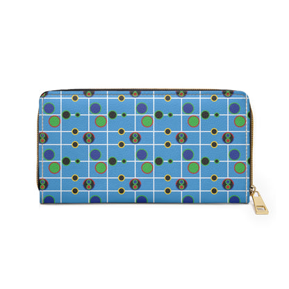 Geometric White Grid with Circles - Blue 00A8FF - Zipper Wallet