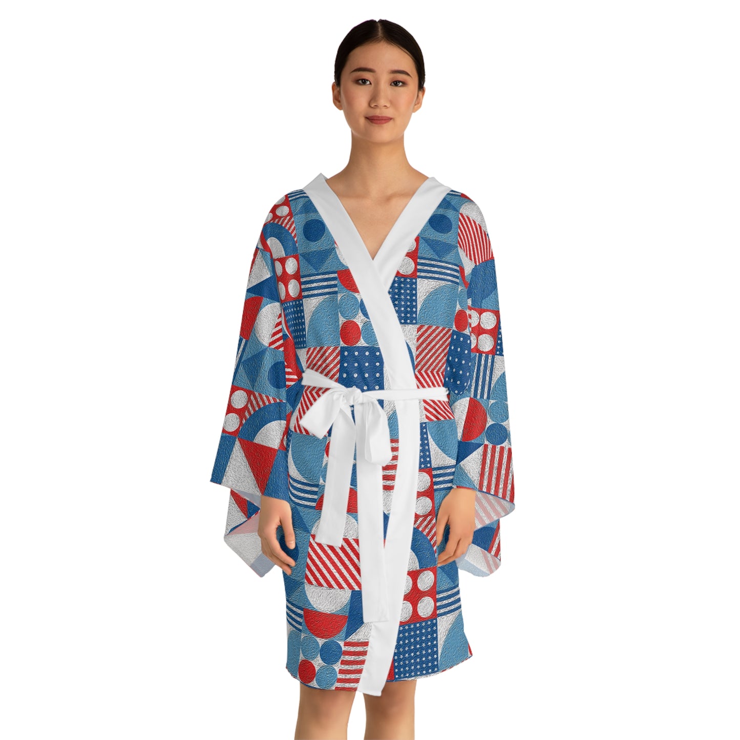 Red White and Blue Bold Pattern - Oil Paint Texture - BIG - Long Sleeve Kimono Robe (AOP)