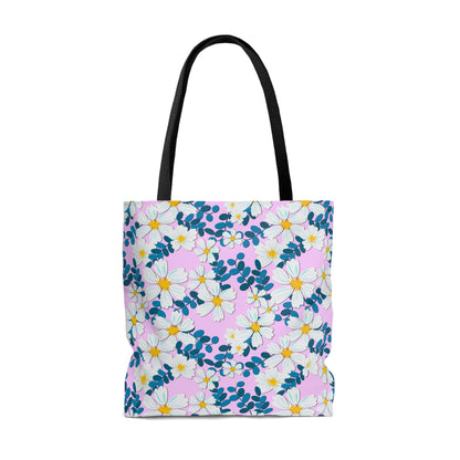 White Flowers on Pink - Tote Bag