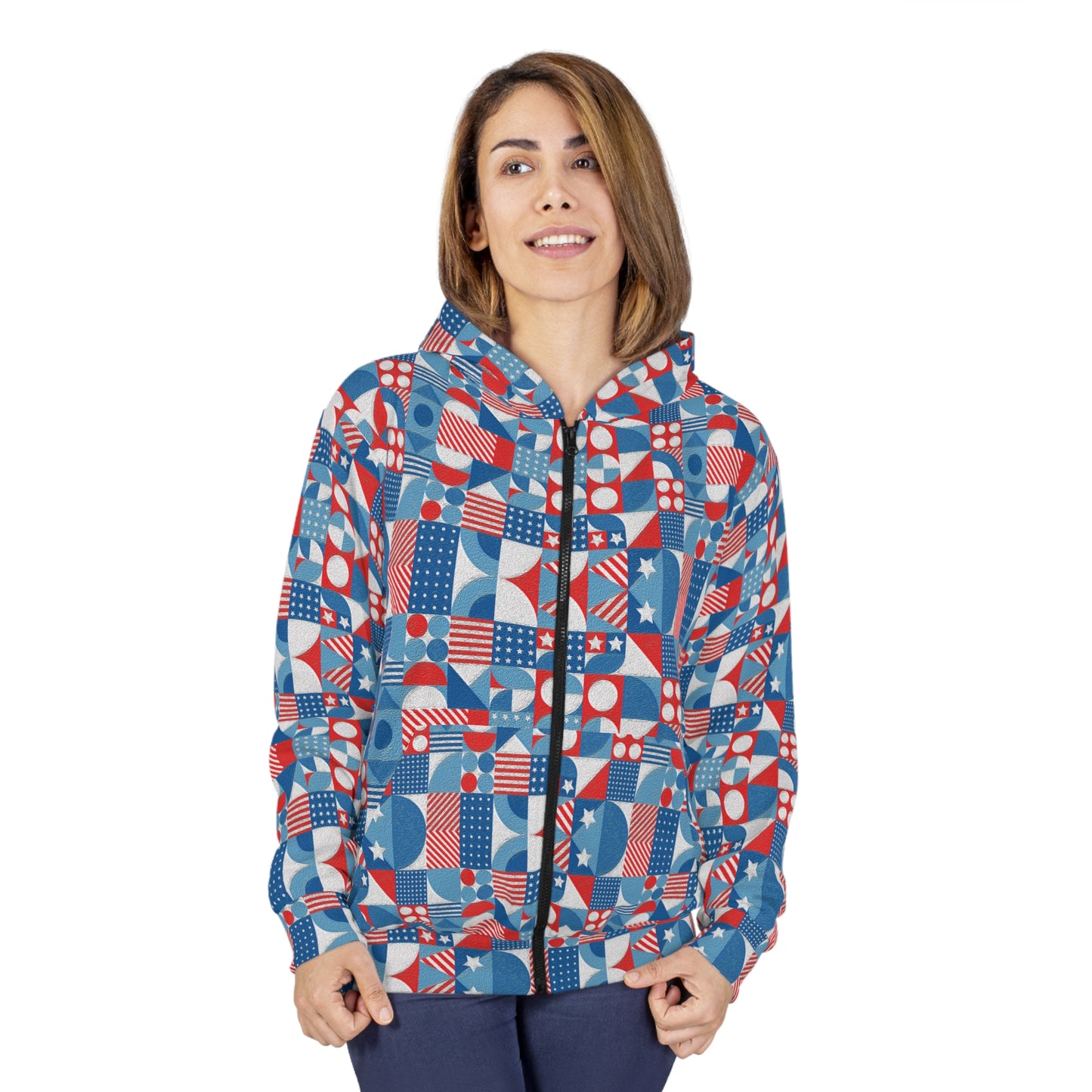 Red White and Blue Bold Pattern - Oil Paint Texture - Unisex Zip Hoodie