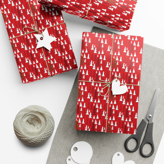 Gift Wrap Papers - Christmas Trees - Scarlet