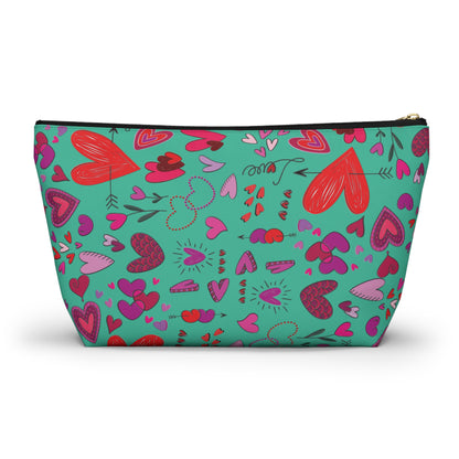 Heart doodles - Turquoise 12d3ad - Accessory Pouch w T-bottom