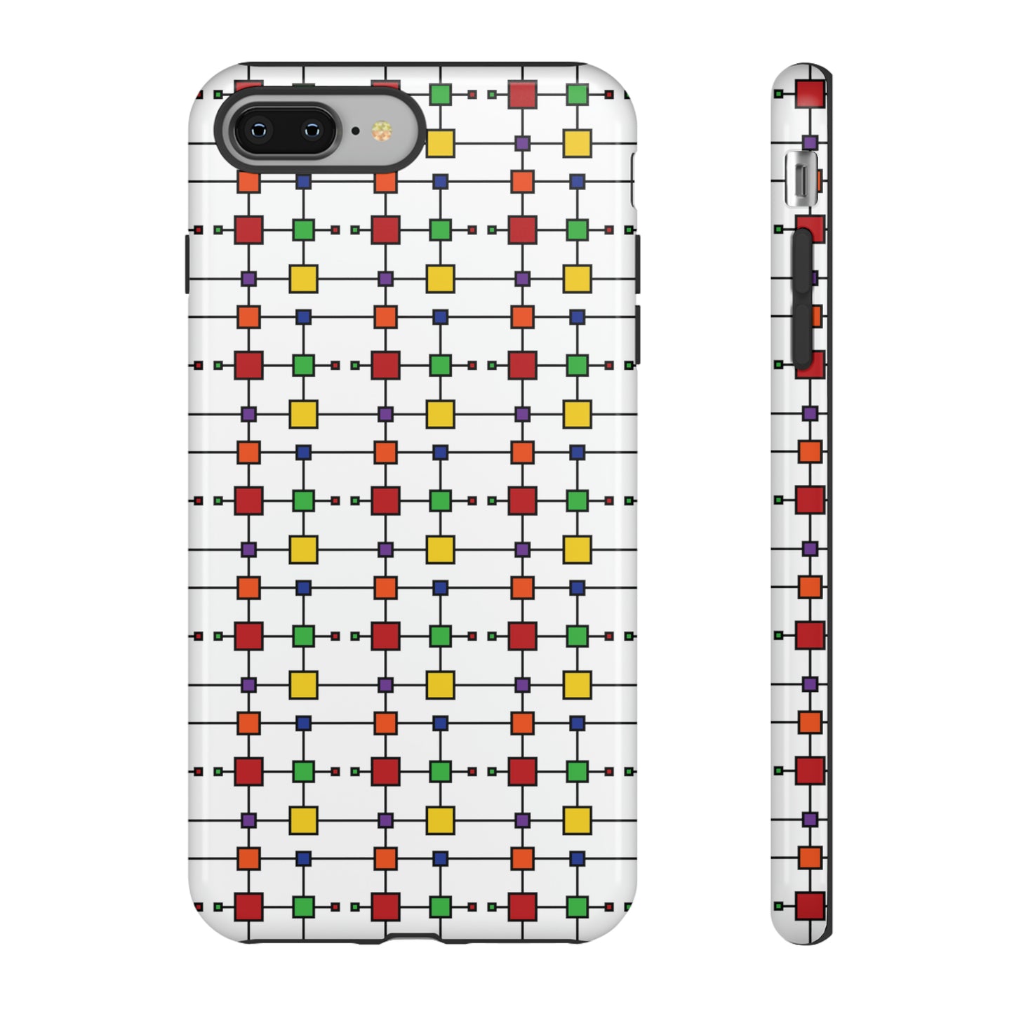 Geometric Black Grid with Squares - White ffffff - Tough Cases