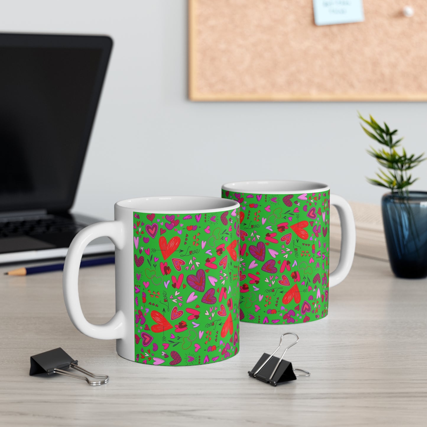 Heart Doodles - Lime Green 21C12E - Mug 11oz