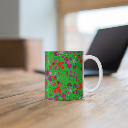 Heart Doodles - Lime Green 21C12E - Mug 11oz