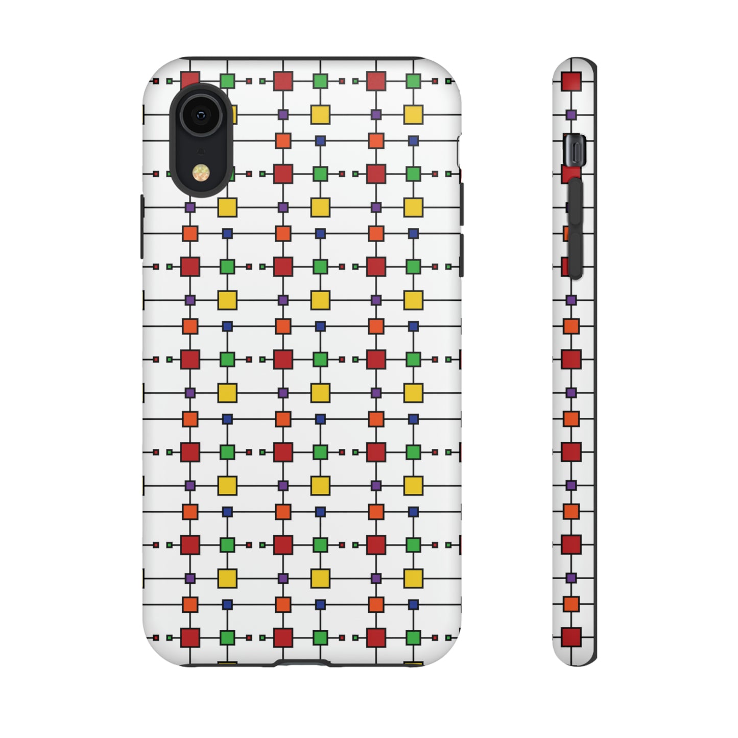 Geometric Black Grid with Squares - White ffffff - Tough Cases