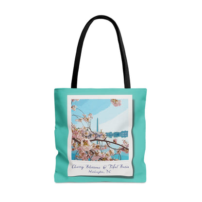 Instant Photo - Tidal Basin Cherry Trees - Turquoise 40e0d0 - Tote Bag