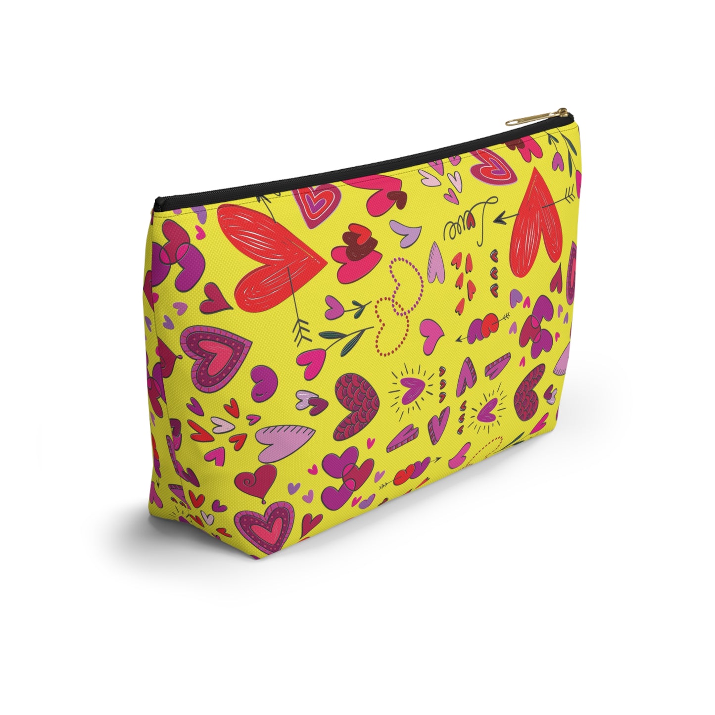 Heart doodles - Yellow fff800 - Accessory Pouch w T-bottom