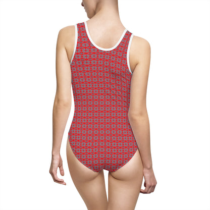 Playful Dolphins - Red ff0000 - Women's Classic One-Piece Swimsuit