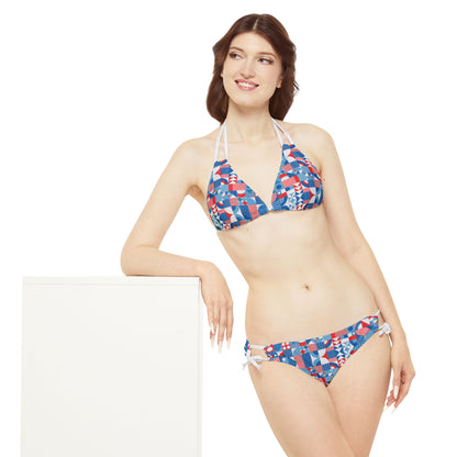 Red White and Blue Bold Pattern - Oil Paint Texture - Strappy Bikini Set