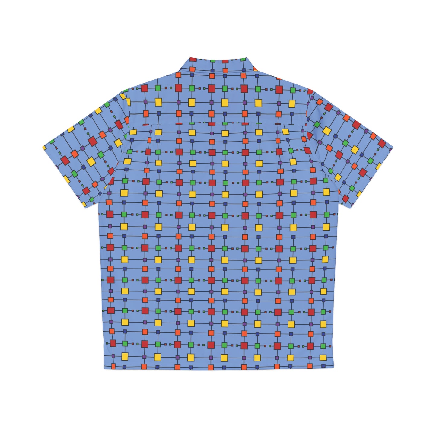 Geometric Black Grid with Squares - Fennel Flower 74a6ff - Men's Hawaiian Shirt (AOP)