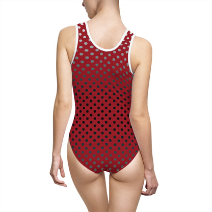 Red with Black Gray White Dots - Women's Classic One-Piece Swimsuit