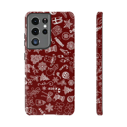 Christmas doodles on red - Tough Cases