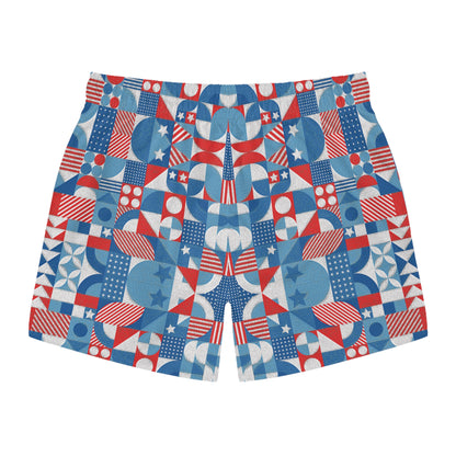 Red White and Blue Bold Pattern - Oil Paint Texture - Swim Trunks