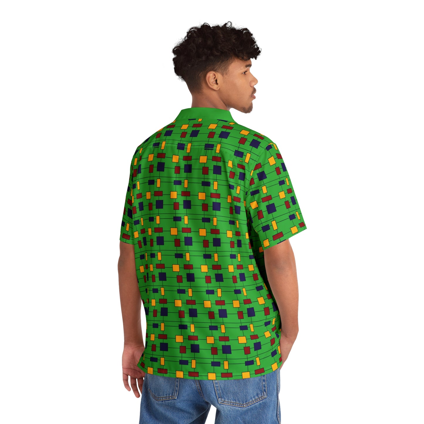 Inspired by Piet Mondrian - Lime Green 21C12E - Men's Hawaiian Shirt