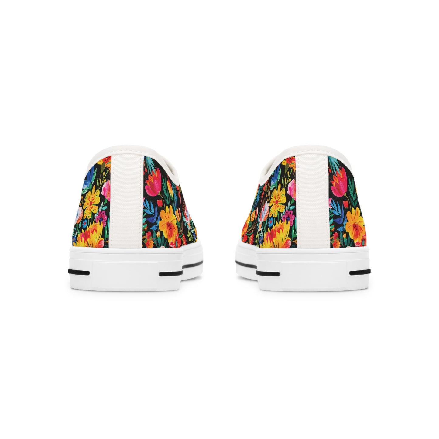 Bright Bold Watercolor Flowers - Black 000000 - Women's Low Top Sneakers