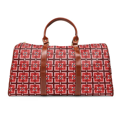 Intersecting Squares - Red - White ffffff - Waterproof Travel Bag