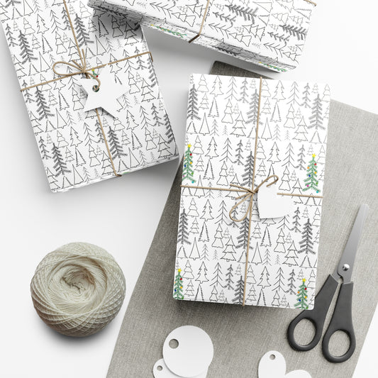 Gift Wrap Papers - Christmas Tree in the Forest - White