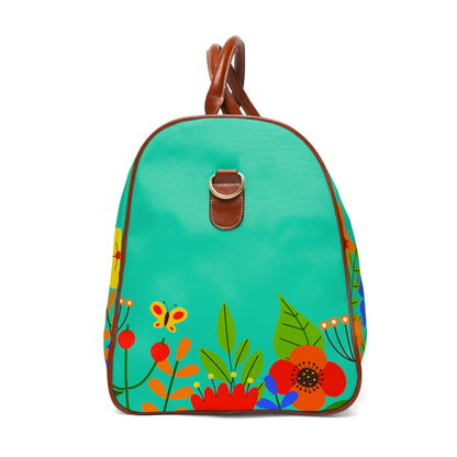 Bright Summer flowers - Turquoise 40e0d0 - Waterproof Travel Bag