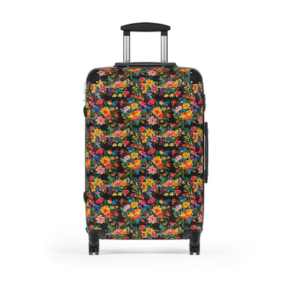 Bright Bold Watercolor Flowers - Black - Suitcases