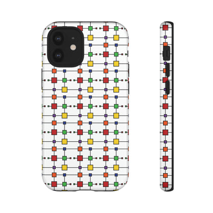 Geometric Black Grid with Squares - White ffffff - Tough Cases