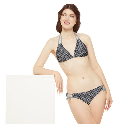 Letter Art - H - Gray - Black 000000 - Strappy Bikini Set