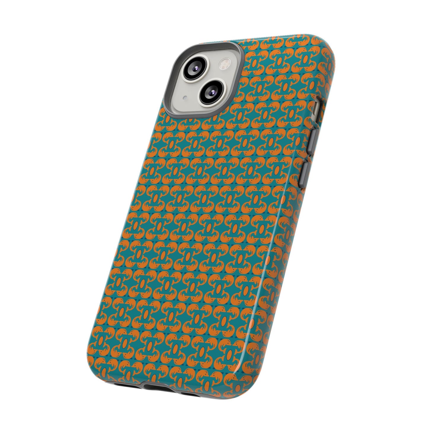 Playful dolphins - Orange - Aqua 008E97 - Tough Cases