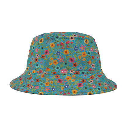Playful Spring Flowers - Turquoise 2ba5c7 - Bucket Hat (AOP)
