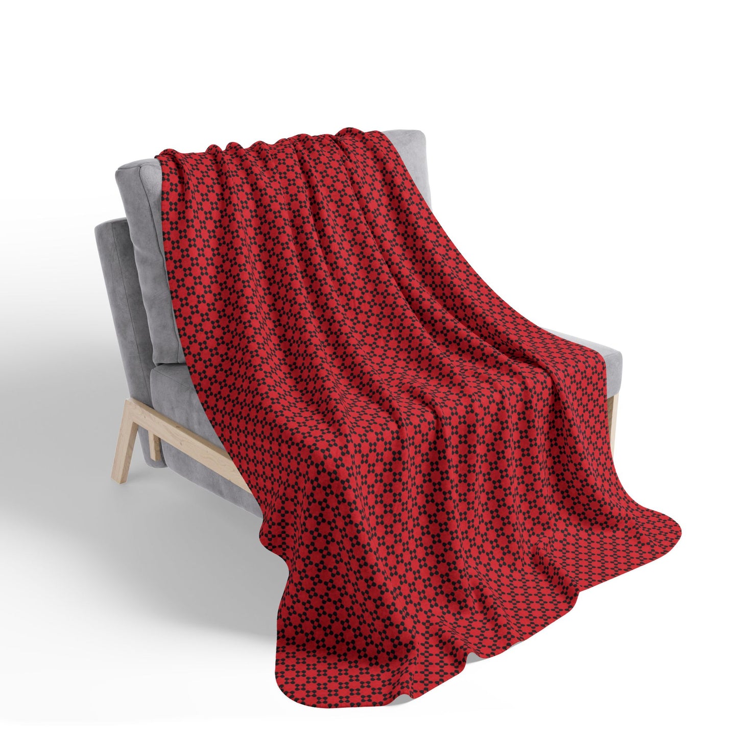 Fleece Sherpa Blanket - Pixel Petals - Black - Scarlet