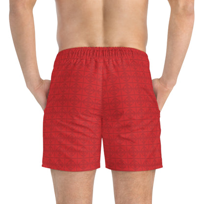 Embossed Geometric Pattern - Red - Swim Trunks