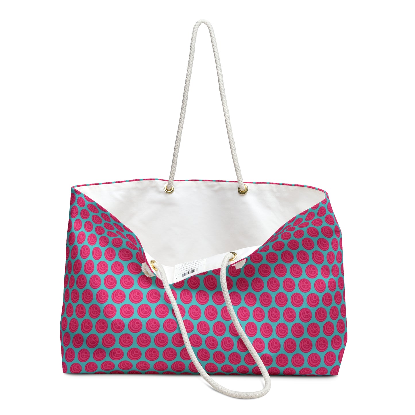 Weekender Bag - Wild Pink Dots on Bright Turquoise Background Travel Tote