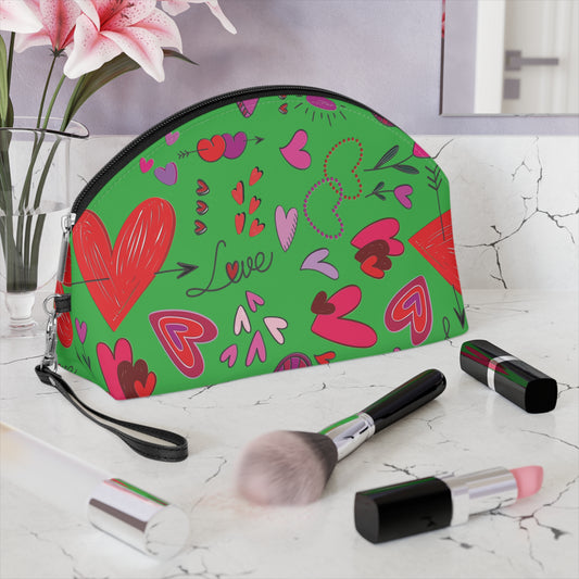 Heart Doodles - Lime Green 21C12E - Makeup Bag