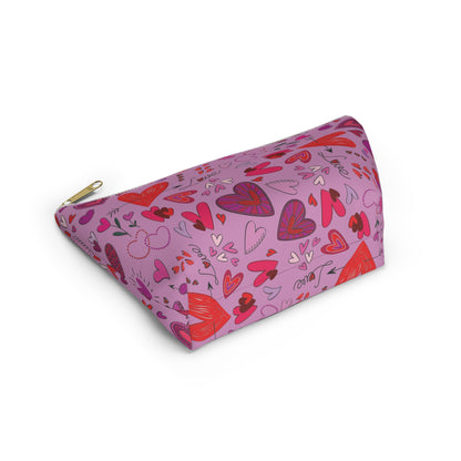 Heart doodles - Fuschia Pink ff8eff - Accessory Pouch w T-bottom