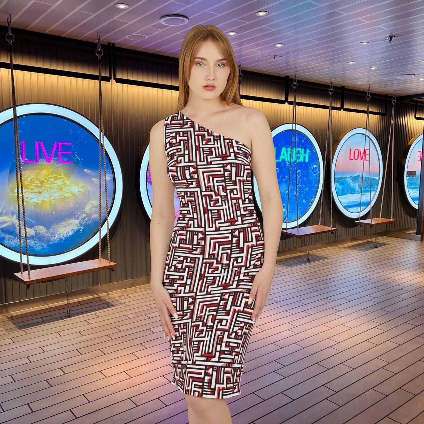 Futuristic pattern - Red - Shoulder Dress