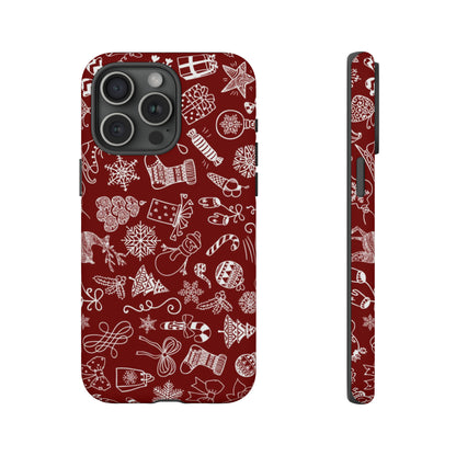 Christmas doodles on red - Tough Cases