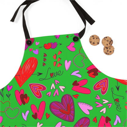 Heart Doodles - Lime Green 21C12E - Apron