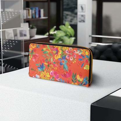 Bright Bold Watercolor Flowers - Orange #FE5000 - Zipper Wallet