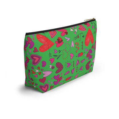 Heart doodles - Lime Green 21C12E - Accessory Pouch w T-bottom